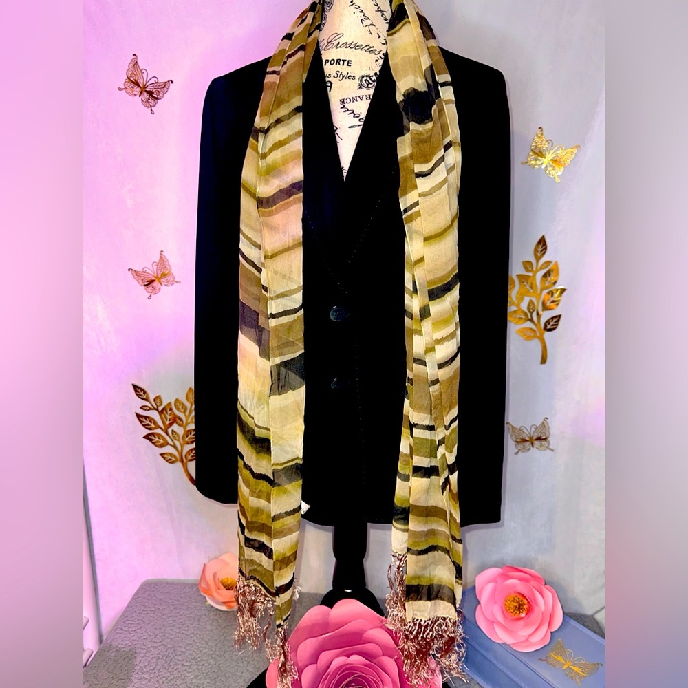 Sophisticated Anne Klein Silk Tassel Scarf #B-006
